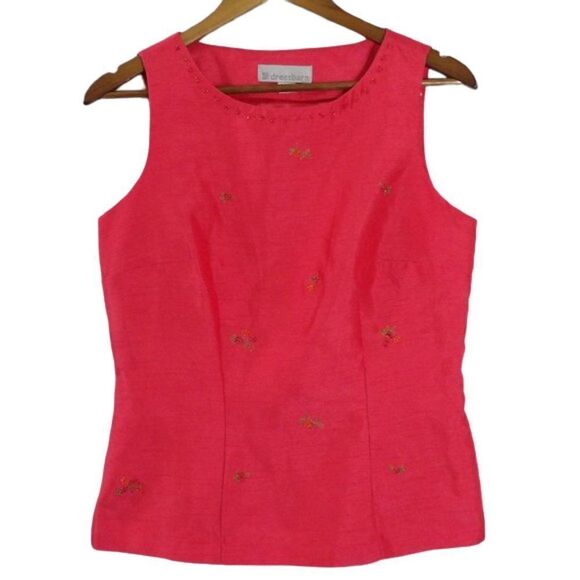 5/$25 Dressbarn Womens Hot Pink Sleeveless Blouse Tiny Floral Seedpearls - Picture 1 of 11